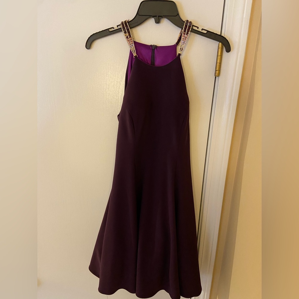 Betsy & Adam Plum Halter Neck Cocktail Dress